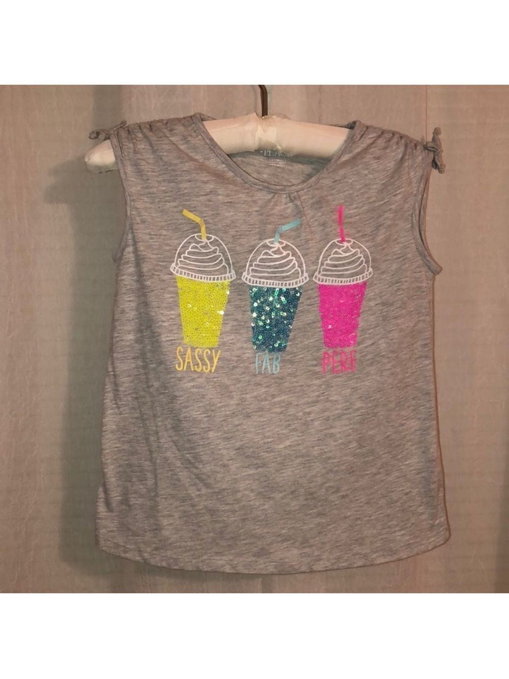 Place 10-12 Light Gray Milkshake Sequins Sassy Fab Perf Sleeveless Tee